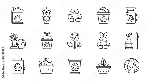 A collection of eco-friendly recycling icons on a clean white background