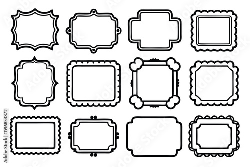 set of rectangle frames silhouette line art vector illustration with a white background