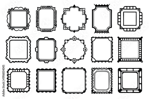 set of rectangle frames silhouette line art vector illustration with a white background