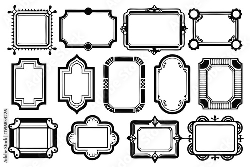 set of rectangle frames silhouette line art vector illustration with a white background