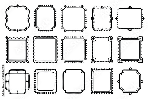 set of rectangle frames silhouette line art vector illustration with a white background