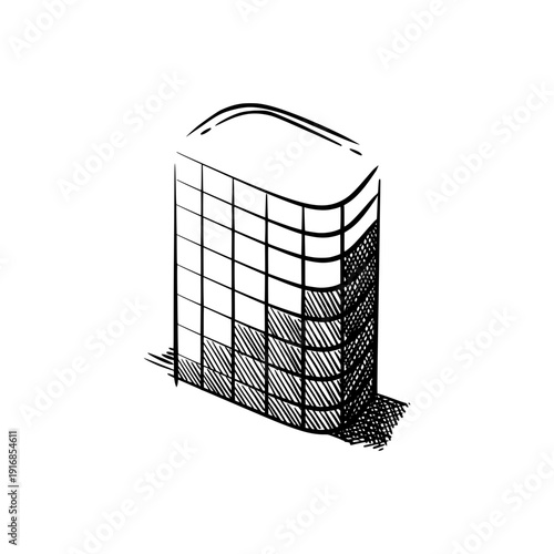 3D logo sketch of building with shading on it 