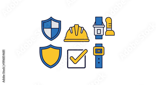 Construction safety icons shield helmet checklist smartwatch and more high quality