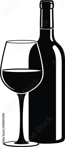 Silhouette of a wine bottle and a glass of red wine