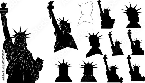 statue of liberty silhouettes in various views and poses  iconic american landmark