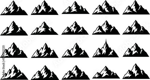 collection of various mountain silhouettes on white background