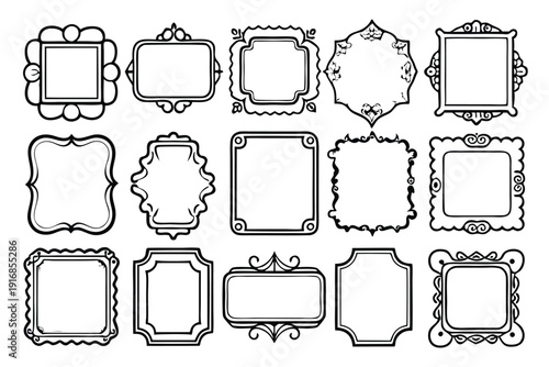 set of rectangle frames silhouette line art vector illustration with a white background