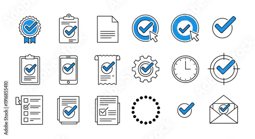 Collection of Check Mark Icons Representing Approval and Completion.