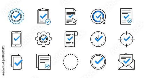 Collection of Check Mark Icons Representing Tasks and Approval.