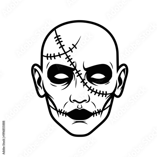 Creepy Stitched Face Mask, Horror Character, Halloween Monster, Scary Zombie, Gothic Art