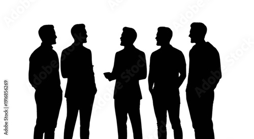 Silhouettes of a group of people engaged in a conversation