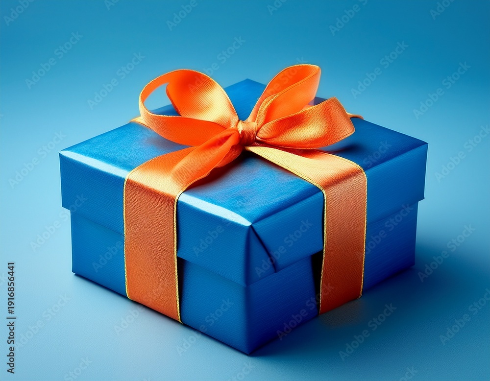 Fototapeta premium a bright blue gift box with an orange ribbon