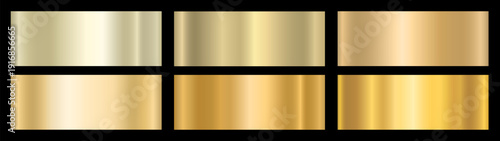 Set of six golden gradients. Metallic gradient effects for the design of text and bulletin boards, infographics. Vector EPS 10.