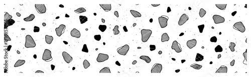 Minimalist pattern of abstract organic pebble shapes with hand drawn interior textures