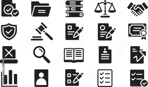 Office business management icons set with document email and organization symbols isolated EPS pack.