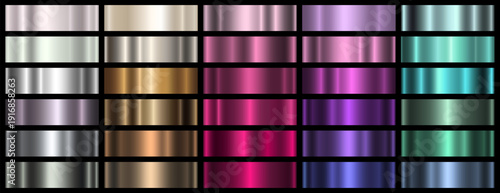 Set of metal gradients in different colors. The texture of metal, foil, shiny background. Vector EPS 10.