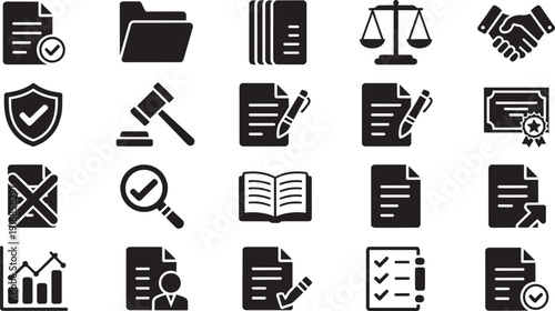 Office business management icons set with document email and organization symbols isolated EPS pack.