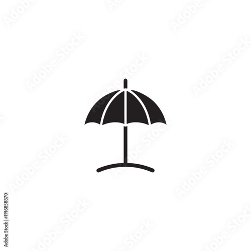  Simple black beach or rain umbrella icon, symbolizing protection, shelter, and weather, isolated on a clean white background, perfect for minimalist design projects.