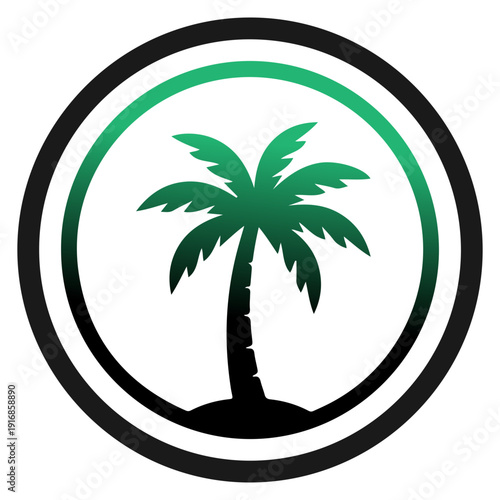 Palm Tree Silhouette Vector, Tropical Beach Coconut Tree Illustration, Summer Island Nature Logo, Exotic Paradise Palm Clipart, Black Palm Tree Icon Isolated on White Background