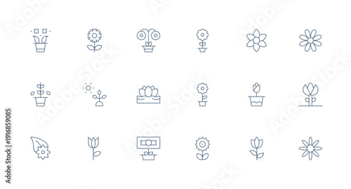 Collection of Line Art Plant and Flower Icons Free Vector