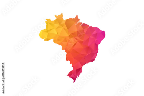 Brazil Map - Polygon Style Vector Illustration in Orange and Pink Gradient, Low Poly Geometric Design, Isolated on White Background for Infographics and Education.