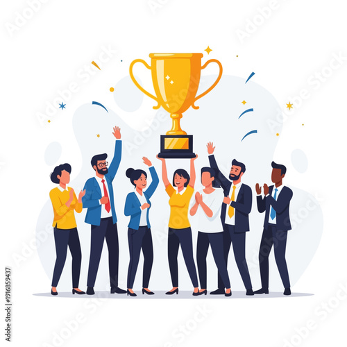 Team Celebrating with Golden Trophy.