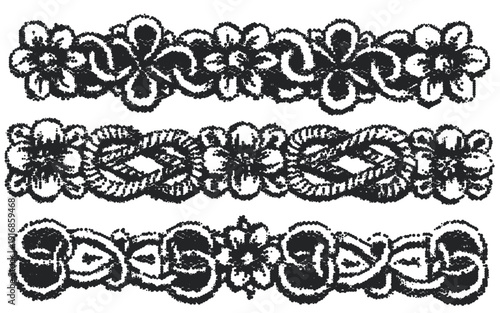 Vintage border vectors. Engraved baroque ornament frieze with floral strapwork and knots. Decorative dividers for certificate and frame