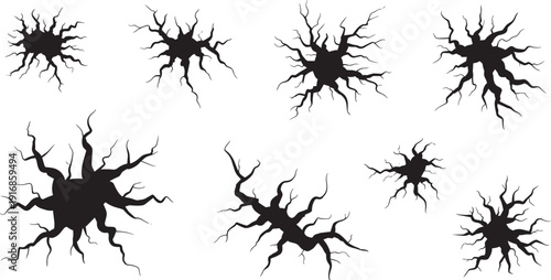 Cracked ground fissures and earth crack shapes vector set isolated on white background EPS illustration pack.