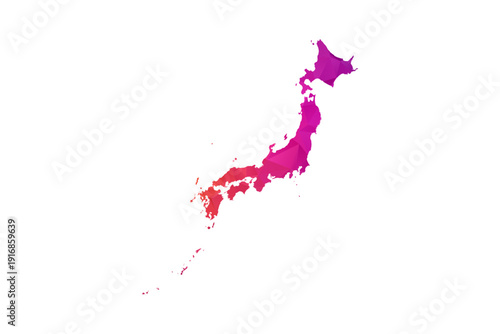 Japan Map - Polygon Style Vector Illustration in Orange and Pink Gradient, Low Poly Geometric Design, Isolated on White Background for Infographics and Education.