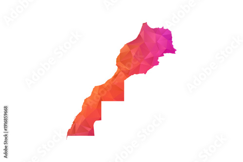 Morocco Map - Polygon Style Vector Illustration in Orange and Pink Gradient, Low Poly Geometric Design, Isolated on White Background for Infographics and Education.