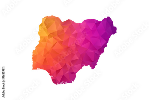 Nigeria Map - Polygon Style Vector Illustration in Orange and Pink Gradient, Low Poly Geometric Design, Isolated on White Background for Infographics and Education.