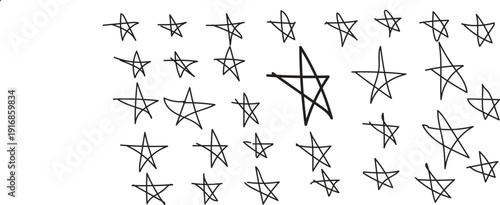 Collection of hand drawn pentagrams and inverted stars