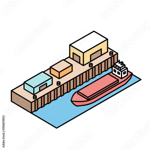 Cargo Ship Docked at Industrial Wharf.