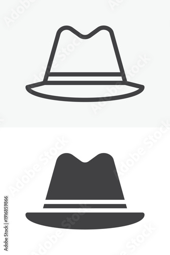 Bowler hat icon in line outline and solid style. Editable stroke vector sign and symbol. Hat icon set for vintage fashion and classic clothing design.