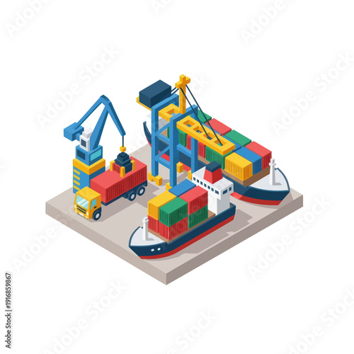 Colorful Shipping Containers and Cranes Model.