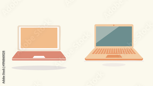 Flat vector illustration of two open laptops on a light background