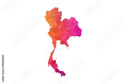 Thailand Map - Polygon Style Vector Illustration in Orange and Pink Gradient, Low Poly Geometric Design, Isolated on White Background for Infographics and Education.