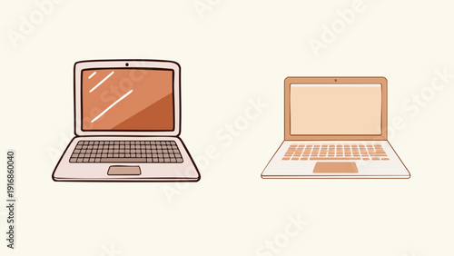 Two laptop computers displayed side by side on a plain background, one slightly smaller than the other, showcasing different screen colors