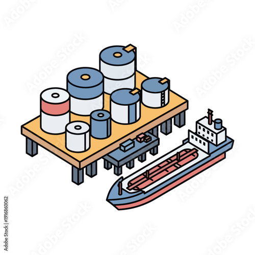 Cargo Ship Loading Industrial Cylindrical Containers.