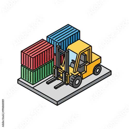 Forklift Handling Shipping Containers on Platform.
