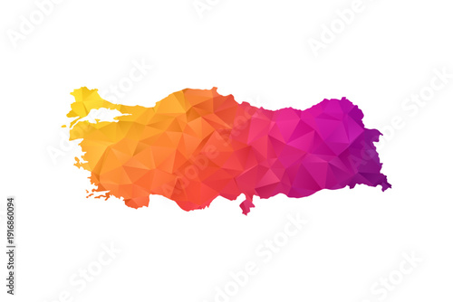 Turkey Map - Polygon Style Vector Illustration in Orange and Pink Gradient, Low Poly Geometric Design, Isolated on White Background for Infographics and Education.