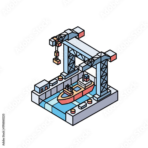 Crane Lifting Boat in Dry Dock.