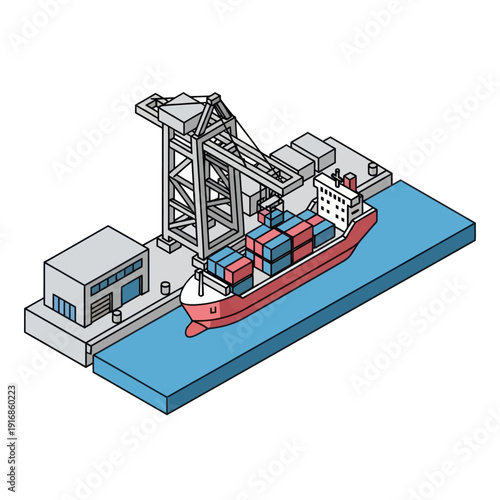 Cargo Ship at Industrial Dock with Crane.