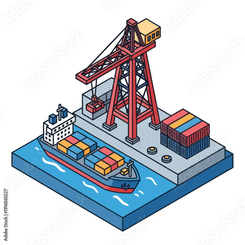 Cargo Ship with Containers at Dock.