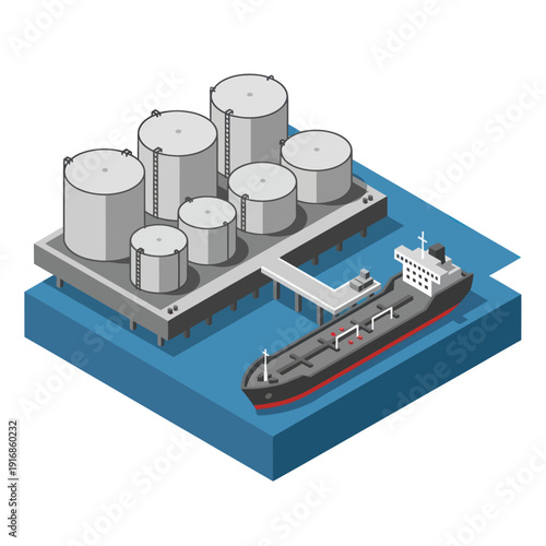 Oil Storage Tanks and Tanker Ship.