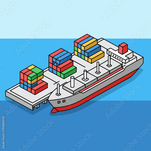 Cargo Ship with Containers on Deck.