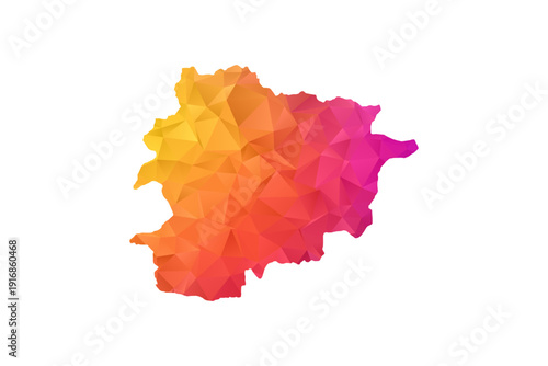 Andorra Map - Polygon Style Vector Illustration in Orange and Pink Gradient, Low Poly Geometric Design, Isolated on White Background for Infographics and Education.