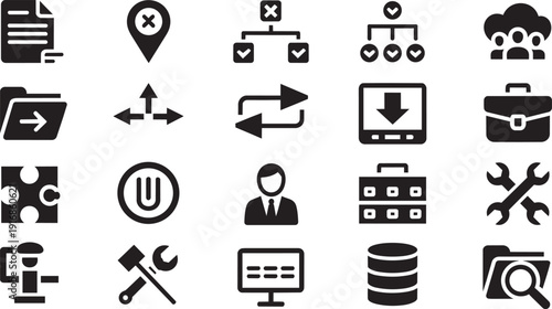 File data and storage management icons set with folder cloud download symbols isolated EPS vector pack.