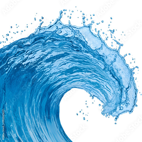 A close up of a crashing blue ocean wave with water splashing