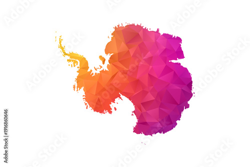 Antarctica Map - Polygon Style Vector Illustration in Orange and Pink Gradient, Low Poly Geometric Design, Isolated on White Background for Infographics and Education.